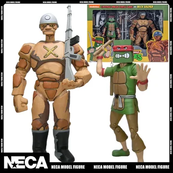 Оригинальный NECA 54252 Teenage Mutant Ninja Turtles Crooked Ninja Turtle Gang - Банда и Рок-Солдат 2 Упаковки 7-Дюймовой Фигурки