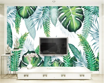 Обои Beibehang на заказ Современная Простая ручная роспись Листьев тропических растений Фон для телевизора Настенные фрески 3D обои для стен