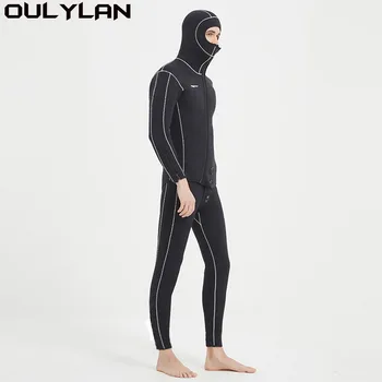 Гидрокостюм Oulylan Мужской Теплый для подводного плавания, сноркелинга, серфинга, подводной охоты, 5 мм Неопреновый раздельный водолазный костюм с капюшоном