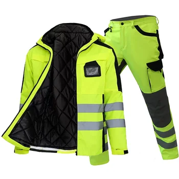Защитный костюм, зимняя светоотражающая куртка и брюки, мужская рабочая одежда Hi Vis, теплая одежда для работника