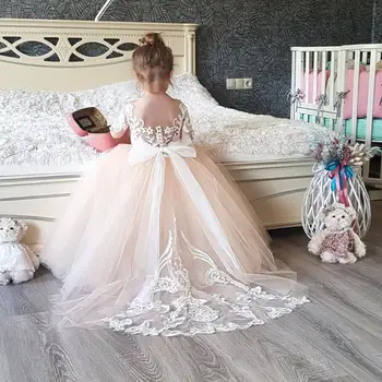 Белое кружевное платье с цветочным узором для девочек, вечернее платье для малышей, платье для первого причастия для особого случая, детский размер от 1 до 14 лет