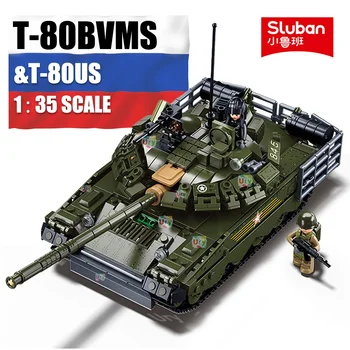 Sluban M38-B1178 2в1 Военный WW2 T-80BVMS Основной Боевой Танк Армейская Машина Модель Оружия Кирпичи Строительный Блок Игрушка для Подарка Детям