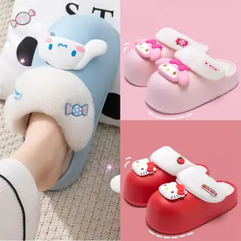 Мультяшные женские плюшевые тапочки Sanrio, милые хлопковые тапочки Hello Kitty из аниме My Melody Cinnamorroll, теплая домашняя обувь