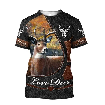 Летняя новая мужская футболка с изображением оленя, 3D футболка в стиле Харадзюку, повседневная уличная одежда, футболка с коротким рукавом, мужская одежда оверсайз
